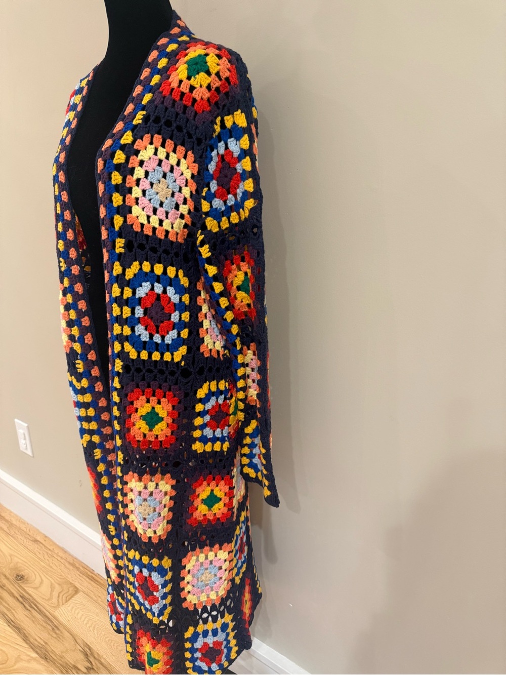 SAACHI Multicolor Crochet Granny-Square Long Cardigan - Picture 3 of 6